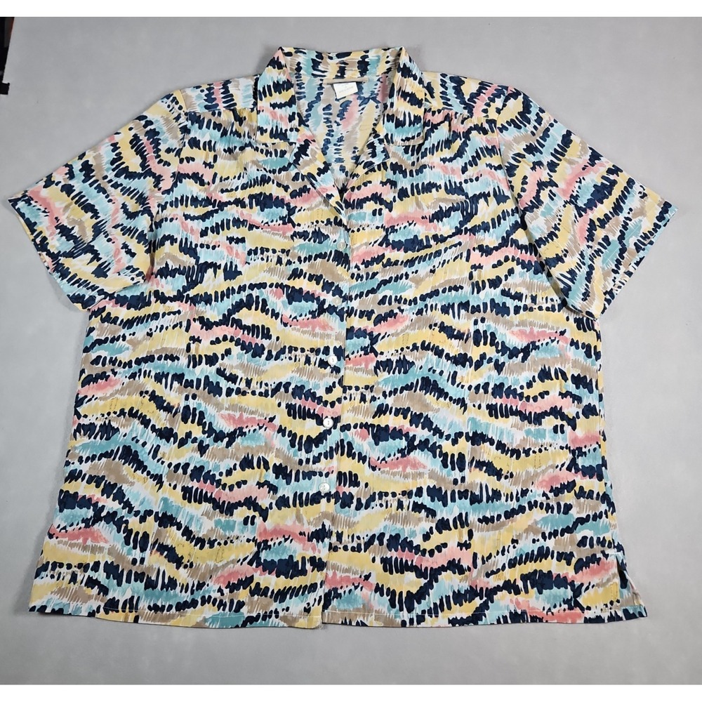 DonnKenny Womens Multicolor Abstract Button Up Short Sleeve Blouse Size 2X
